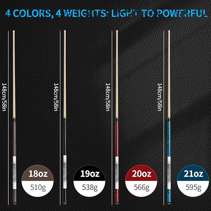 Kmise Professional Low-Deflection Pool Cue Stick, 58'' Canadian Hard Maple Wood Billiard Cue, 13mm Leather Tip, 3D Anti-Slip Grip, Precision Control for Adults/Beginners/Pros