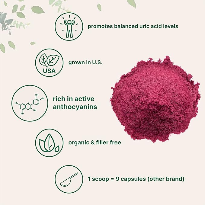 Organic Tart Cherry powder, 4oz | 100% Natural Fruit Powder | US Grown Tart Cherries Source | No Sugar & Additives | Great Flavor for Drinks, Smoothie, & Beverages | Non-GMO & Vegan Friendly
