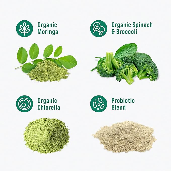 Supergreens Superfood Drink Mix with Chlorella, Moringa, Spinach, Broccoli, Digestive Enzymes, and Probiotics – Apple Pear Flavor, 20 Servings, Travel Pack