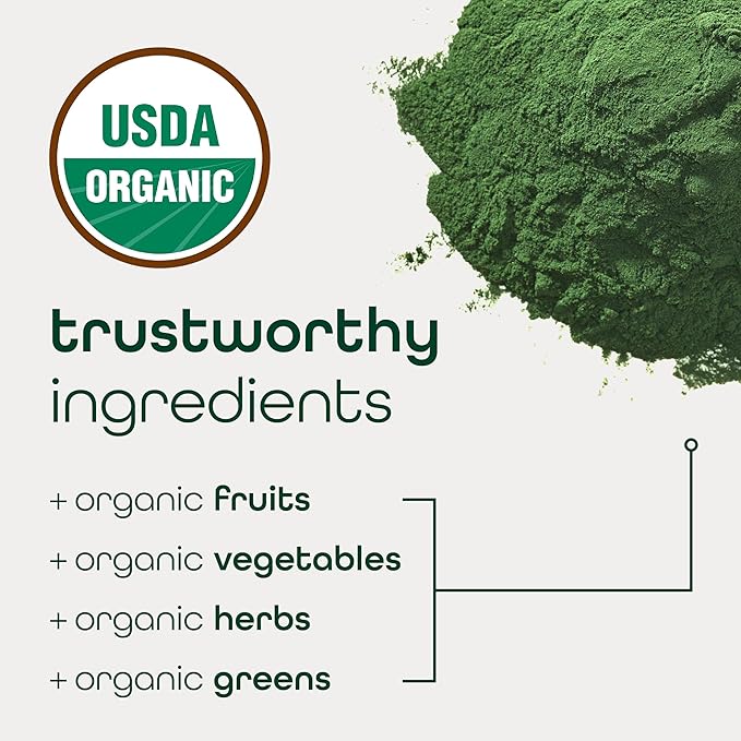 Zena Nutrition Organic Super Greens Powder, 70+ Superfoods, 0 Sugar, 3G Fiber, Spirulina, Chlorella, Antioxidants, Prebiotics/Probiotics, Digestive Enzymes, Mixed Berry, 30 Servings