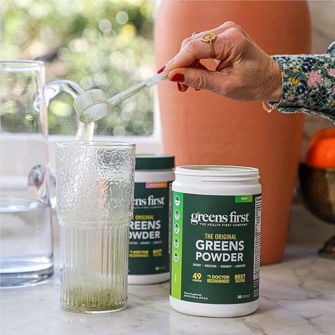 Greens First Original Greens Powder - 49 Superfoods - Organic Fruits & Veggies - Prebiotics, Probiotics & Digestive Enzymes - Antioxidant Smoothie - Dairy Free/Vegan/Non-GMO (Citrus, 60 Servings)