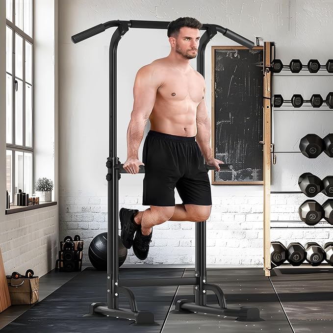 SogesHome Power Tower Pull Up Bar and Dip Station Adjustable Height Dip Stand Multi-Functional Strength Training Fitness Workout Station