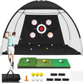 Golf Net, 10x7FT Golf Practice Net with Tri-Turf Mat for Outdoor Indoor, All-in-One Golf Hitting Aid Nets for Backyard Training Driving Chipping Swing, Gifts for Men/Him/Dad/Golfer