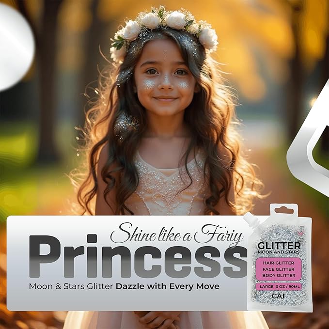 Hair Glitter Gel – Body Glitter for Kids and Women – Iridescent Holograph Cosmetic-Grade Gel w/Moon & Stars for Hair, Body & Face, Applies Smoothly w/o Glue & Washes Off Easily, 3 Oz - Rose 1Pack