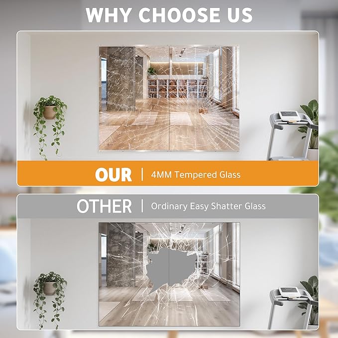 ROOMTEC Workout Mirrors for Home Gym 72"x36"-2PCS, Large Wall Mirror Full Length for Fitness, Yoga, Big Wall Mounted Frameless Glass Mirror for Garage, Dance Studio, Bedroom