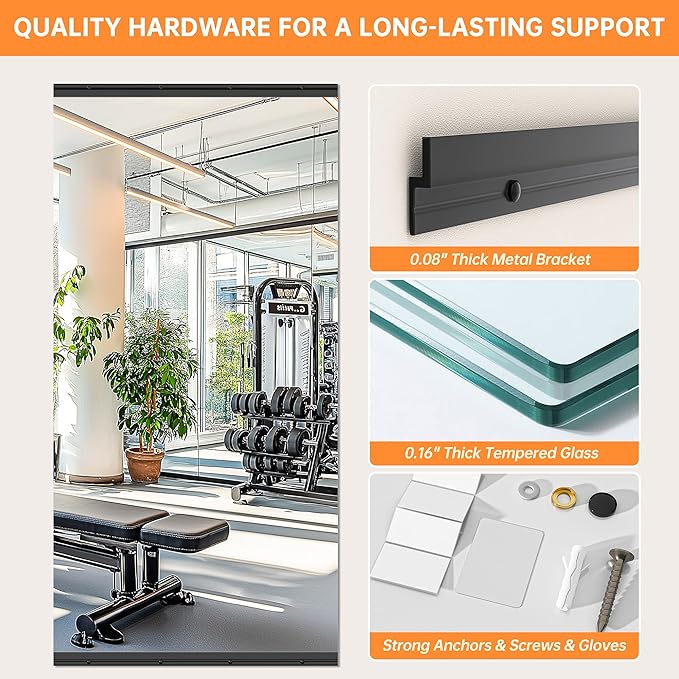 Hasipu 83''x39'' Home Gym Mirror Large Full Length Wall Mounted Full Body Mirror for Yoga Dance Fitness Exercise Studio Bedroom Garage, Frameless Tempered Glass Workout Mirrors Black Rectangular