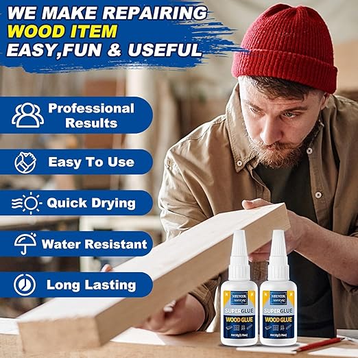 Extra Strong Wood Glue - 100g Fast Drying Super Glue for Heavy Duty Furniture & Garden, Clear, DIY & Crafts
