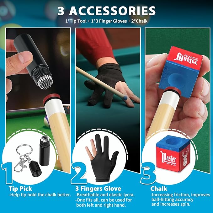 Pool Cue Stick with Hard Case, Maple Billiard Pool Cue Kit, 13mm Multilayer Leather Tip, 58" Professional Pool Cue Set with Gloves, Aerator, Chalk, 19 Oz