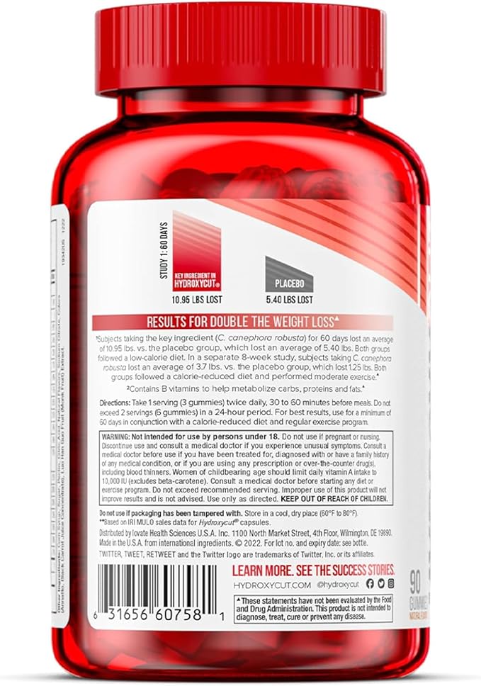 Hydroxycut Gummies (Pack of 2) - 99% Caffeine Free - Metabolize Carbs, Proteins & Fats - Includes 15 Essential Vitamins & Minerals - for Women & Men