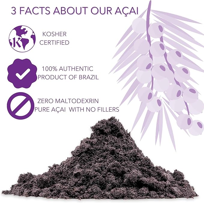 Slofoodgroup Freeze Dried Açaí Powder - Pure Acai Powder from Brazil (.25Lb/4oz Açaí), Acai Fruit Powder