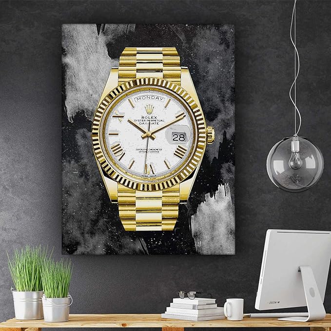 SuccessHunters Luxury Gold Watch Canvas Print Office Wall Decoration Home Decor Modern Art Prints Inspiration Motivation Inspire Entrepreneur Quote Inspirational Motivational House Decal (18" x 12")