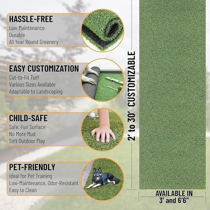 Ottomanson Artificial Turf Golf Hitting Mat 6'6" x 20' Indoor/Outdoor Waterproof Synthetic Fake Grass for Putting Practice Baseball Football Sports Gym Backyard, Custom Size 2' up to 30'