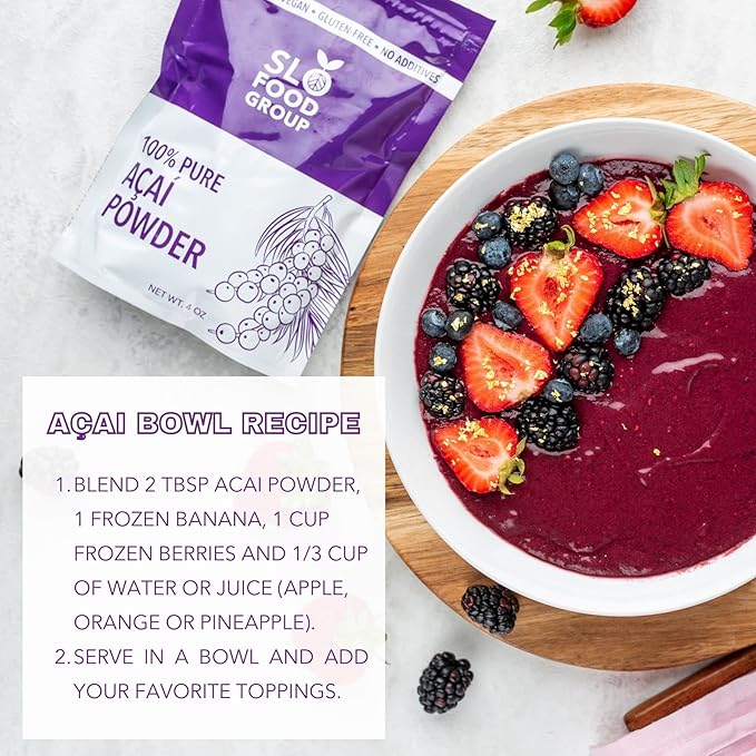 Slofoodgroup Freeze Dried Açaí Powder - Pure Acai Powder from Brazil (.5 Lb/8 oz Açaí), Acai Fruit Powder