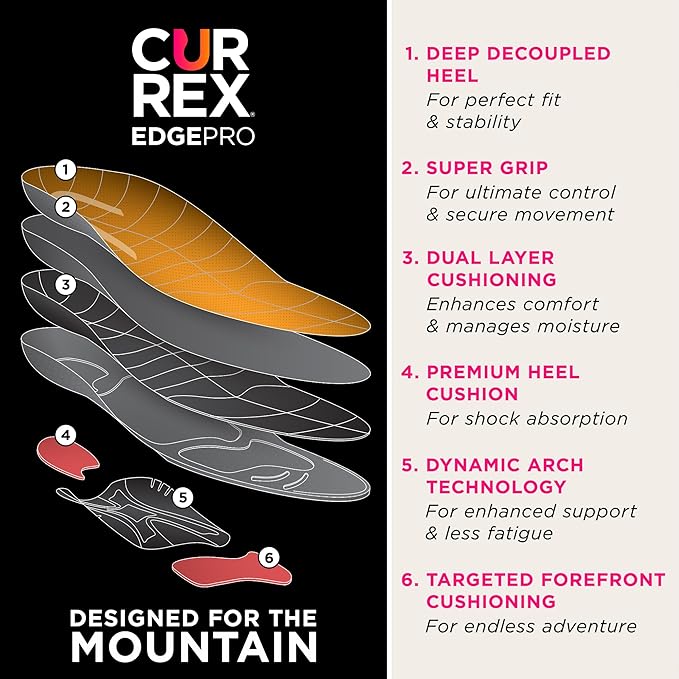 CURREX EdgePro Thermo Regulating Ski Boot Insoles for Snowboarding, Skiing, & Winter Sports ??Ski Boot Inserts with Shock Absorbing Cushioning ??for Men & Women ??Low Arch, 2X