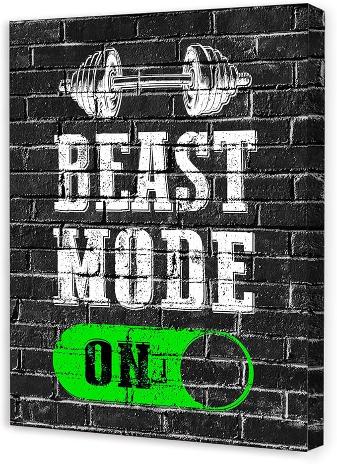 Gym Quotes Wall Art,Inspirational Workout Wall Decor,Beast Mode on Canvas Wall Art for Home Gym Exercise Fitness Room