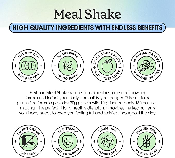 Fit & Lean Meal Shake Meal Replacement with Protein, Fiber, Probiotics and Organic Fruits & Vegetables, Chocolate Peanut Butter Pie, 1lb, 10 Servings