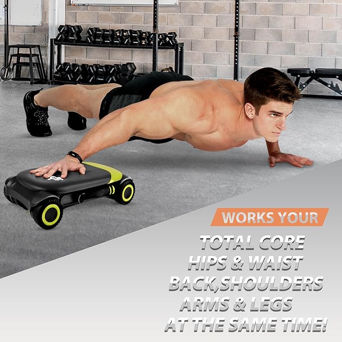 WONDER CORE Slide Fit, Ab Roller Board with 4 Wheels, Automatic Rebound Abdominal Wheel for Core Workout, Ab Exercise Equipment, Abdominal Exerciser, Heroboard Fitness Rolling Board with Knee Pad