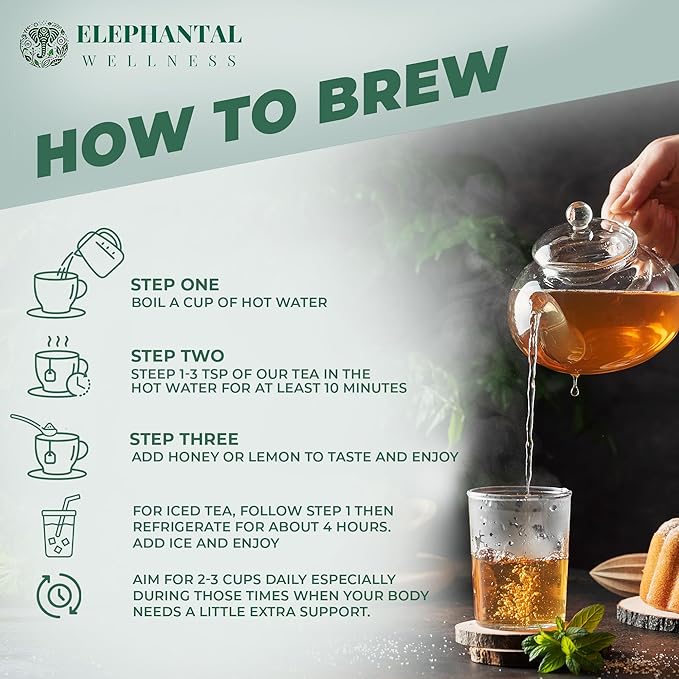 Elephantal Wellness Premium Inflammation Herbal Tea | Comfort & Mobility Blend with Turmeric, Boswellia, White Willow Bark & Ginger | Handmade, Non-GMO, Caffeine-Free Loose Leaf, 2oz, 20 Servings