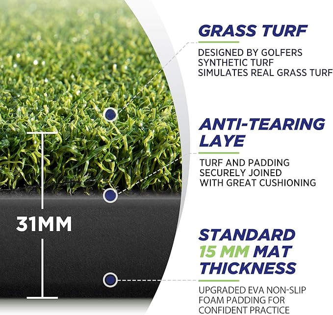 Golfguru Golf Mat, 5x4ft/5x5ft Dense Elite Golf Hitting Mats Practice with 10 Balls, 9 Tees, Heavy Duty Artificial Hitting Training Matt for Backyard Driving Chipping Indoor Outdoor Simulators