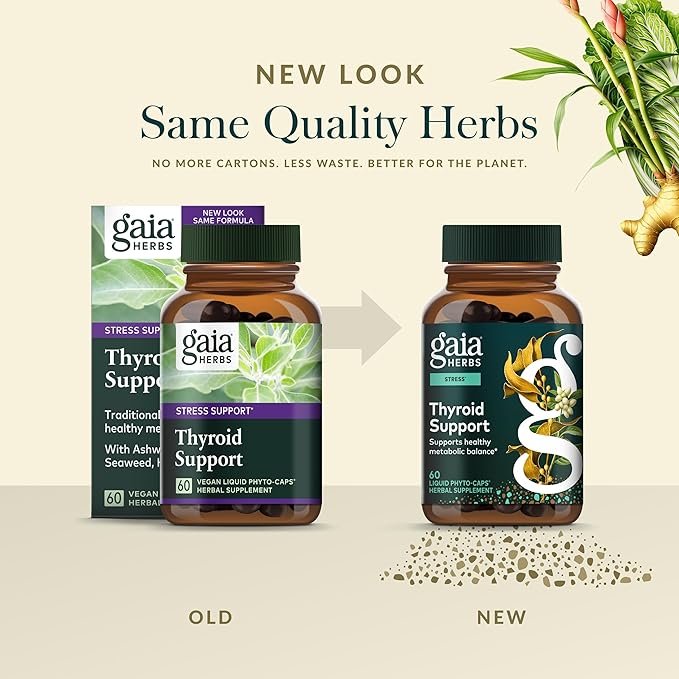 Gaia Herbs Thyroid Support - Made with Ashwagandha, Kelp, Brown Seaweed, and Schisandra to Support Healthy Metabolic Balance and Overall Well-Being - 60 Vegan Liquid Phyto-Capsules (20-Day Supply)