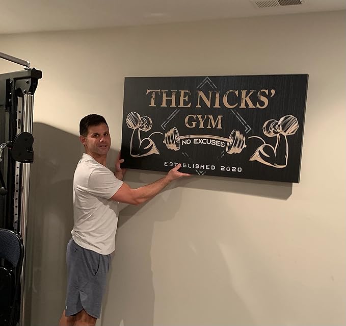 Tailored Canvases Personalized Gym Sign Wall Art Decor - Motivational Canvas for Home Gym, Workout Room, Garage, Fitness Center - Workout Inspirational Posters - Gym Name on Charcoal Background, 20x10in