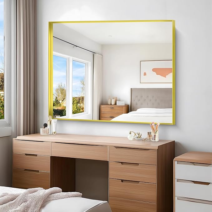 Gold Bathroom Mirror, 40x48 Inch Rectangular Framed Mirror, Large Wall Mounted Bathroom Vanity Mirror Over Sink for Bedroom,Restroom, Living Room, Hangs Vertically or Horizontally