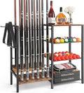Pool Stick Holder Floor Stand up to 12 Cue Sticks, Pool Cue Holder with Balls Storage, Pool Table Accessories Stand Large Pool Cue Rack Equipment Organizer Cue Stick Holder for Billiard Game Room