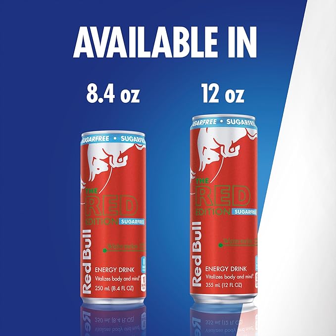 Red Bull Red Edition Sugar Free Energy Drink, Watermelon, with 80mg Caffeine plus Taurine & B Vitamins, 8.4 Fl Oz, Pack of 24 Cans