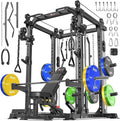 Power Cage Multi-Function Power Rack with Cable Crossover System,1800 LBS Capacity Squat Rack with Weight Bench,for Home Gym