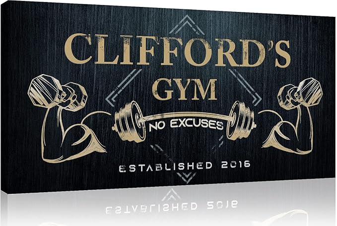 Tailored Canvases Personalized Gym Sign Wall Art Decor - Motivational Canvas for Home Gym, Workout Room, Garage, Fitness Center - Workout Inspirational Posters - Gym Name on Charcoal Background, 60x30in