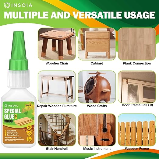Wood Glue, 20g Clear Woodworking Adhesive for Furniture Repair and DIY Crafts ??Super Instant Glue, Fast-Drying, Waterproof, Heavy-Duty Bonding for Carpentry Projects