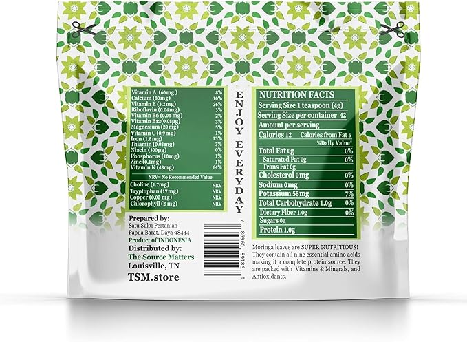 Superfood Moringa Powder – Fresh Dried Organic Moringa Leaf from Indonesia – Nutritious Greens & Complete Plant Protein – Certified USDA Organic – 170g Pouch, 42 Servings (10 Pack)