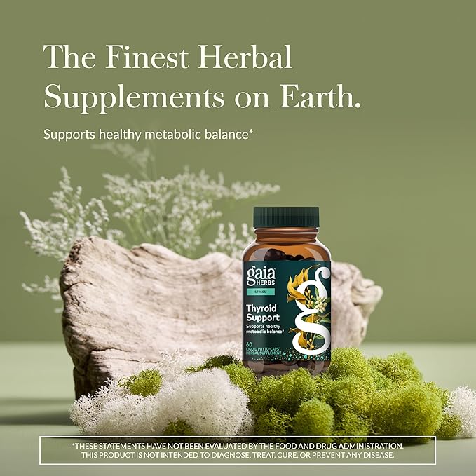 Gaia Herbs Thyroid Support - Made with Ashwagandha, Kelp, Brown Seaweed, and Schisandra to Support Healthy Metabolic Balance and Overall Well-Being - 60 Vegan Liquid Phyto-Capsules (20-Day Supply)