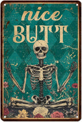 Skeleton Decor Tin Sign Retro Funny Skeleton Metal Sign for Bedroom Cafe Home Coffee Kitchen Bathroom Funny Wall Decor Art 12 * 8inch