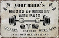 Custom Gym Sign Wall Art Decor Personalized Name Aluminum Metal Sign Retro Workout Room Fitness Center Tin Sign - house of misery and pain