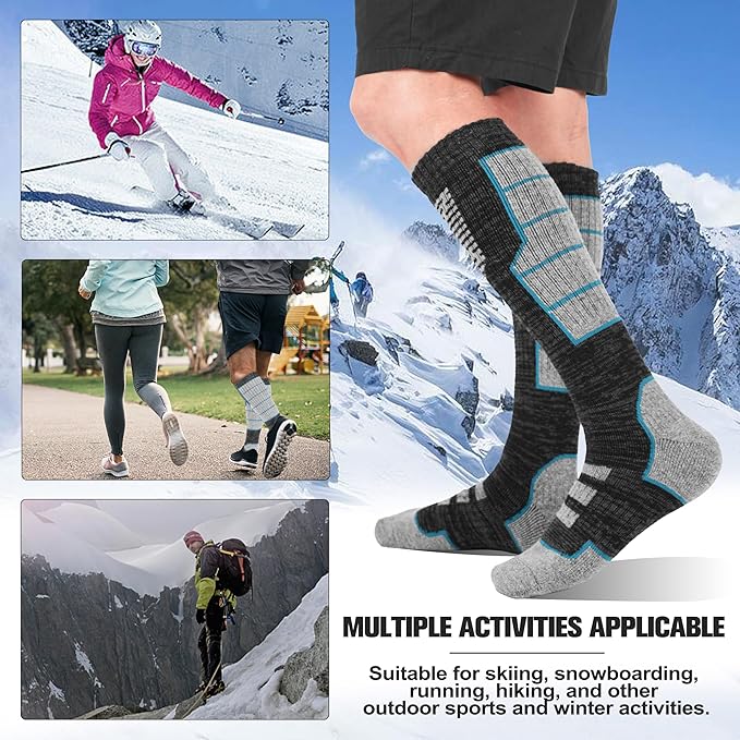 Anlisim 3 Pairs Unisex Merino Wool Ski Thermal Warm Thick Knee High Long Socks
