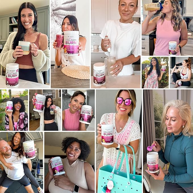 Multi Collagen Burn: MultiType Hydrolyzed Protein Peptides with Hyaluronic Acid, Vitamin C, SOD B Dimpless, Types I, II, III, V and X, with Caffeine 30 Servings Tropical Punch Flavored
