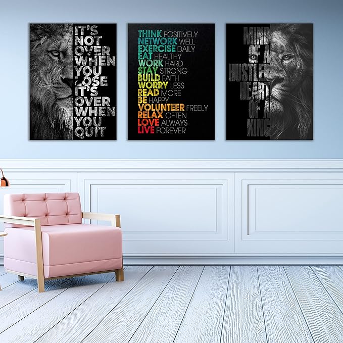 Motivational Canvas Painting Wall Art Execution Grind Hustle Inspirational Wall Art Success Entrepreneur Poster Positive Quotes Wall Poster Framed for Home Office Wall Decor[36''Wx 16''H]