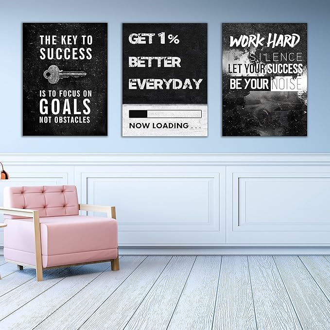 Yetaryy Motivational Poster Inspirational Wall Art 3 Pieces Canvas Painting Lion Artwork for Living Room Office Modern Home Decor Prints Pictures Wall Decor Framed Ready to Hang [60''Wx 28''H]