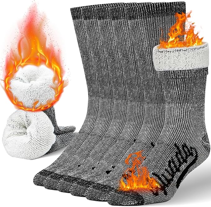 Alvada Merino Wool Hiking Socks Thermal Warm Crew Winter Boot Sock For Men & Women 3 Pairs
