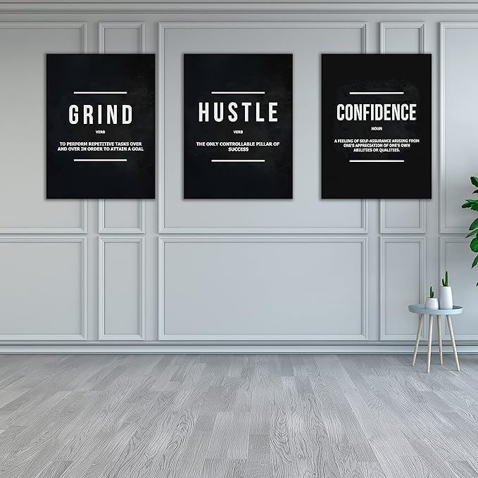 Yetaryy Motivational Poster Inspirational Wall Art 3 Pieces Canvas Painting Lion Artwork for Living Room Office Modern Home Decor Prints Pictures Wall Decor Framed Ready to Hang [48''Wx 24''H]
