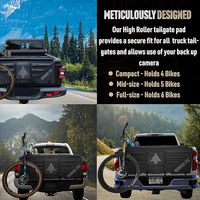 Send It. High Roller Tailgate Bike Pad V2 - Truck Accessories for Mountain Bikers, BMX Bikes, Ebikes & More (Mid Size)