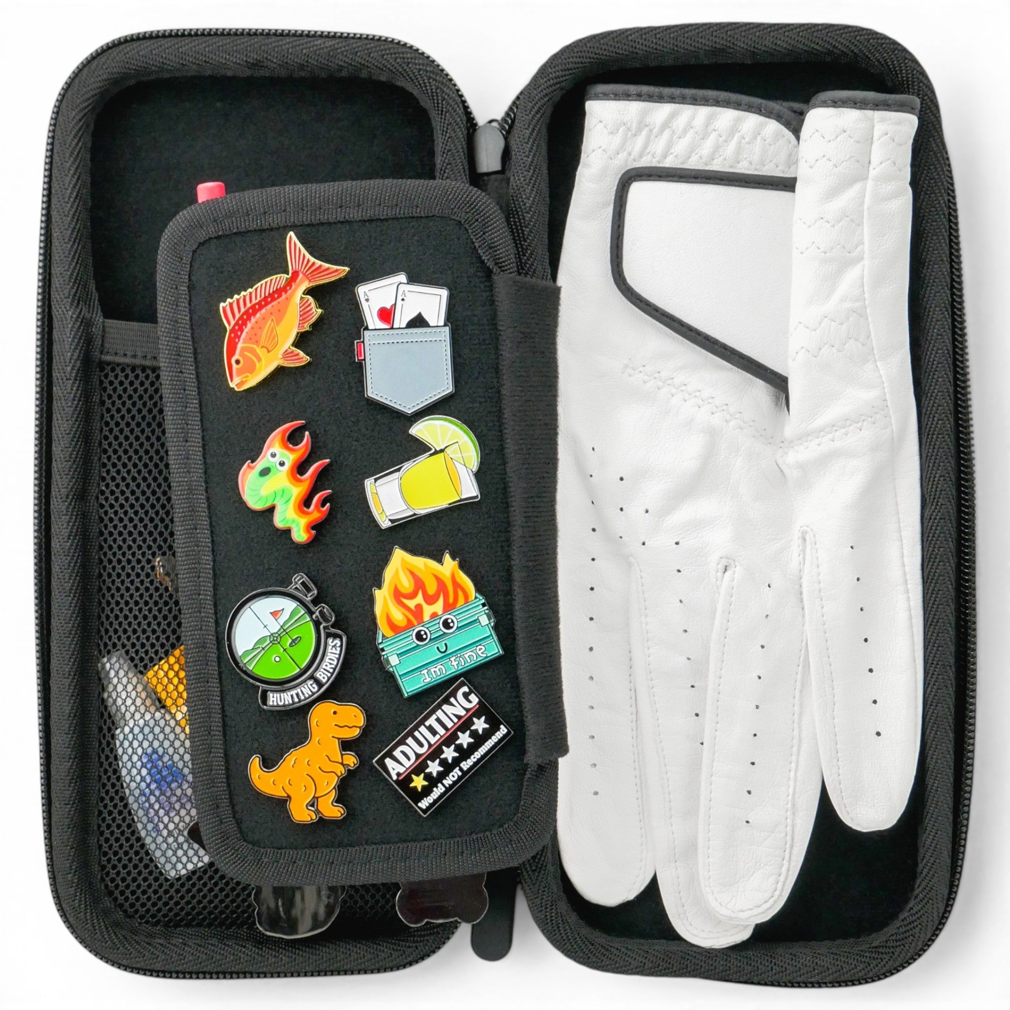 Purple/Green Golf Accessory Case | Zippered Organizer for Ball Markers, Tees, Divot Tools & Glove | Portable Golf Storage Case | Hard Shell Travel Case for Golf Accessories
