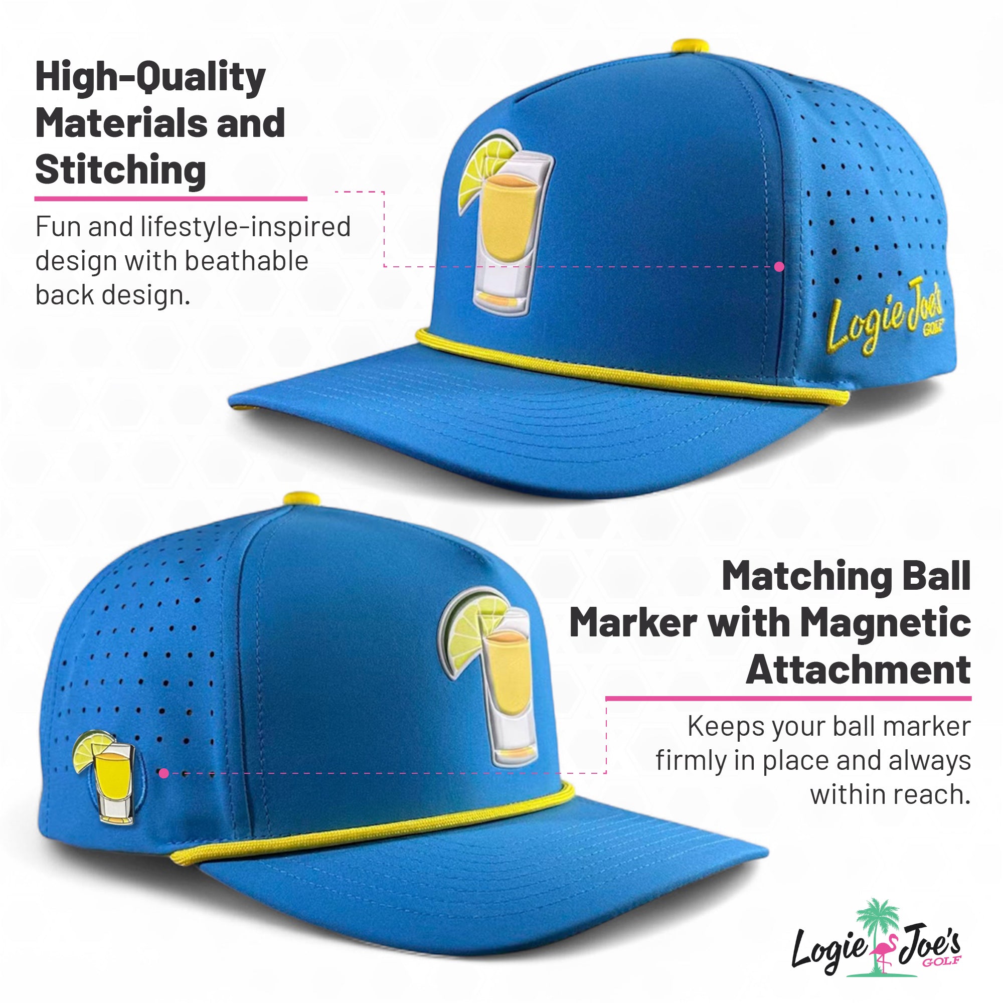Driftwood Golf Hat | Snapback Cap | Built-in Magnetic Ball Marker Holder + Marker Included | Adjustable | Wood Boat Teal