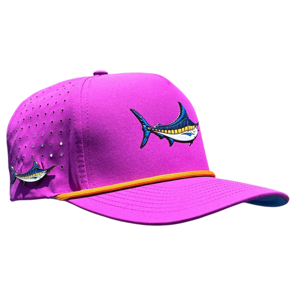 Marlin Golf Hat | Snapback Cap | Built-in Magnetic Ball Marker Holder + Marker Included | Adjustable Purple