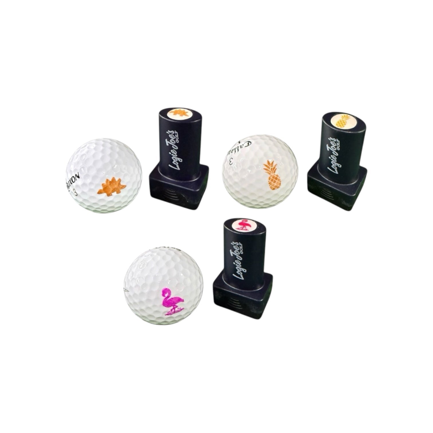 Golf Ball Stamp Set (3 Pack) | Flamingo, Pineapple & Dino Nugget Designs | Quick-Dry Ink Stamper | Easy Ball Identification | Fun Golf Gift