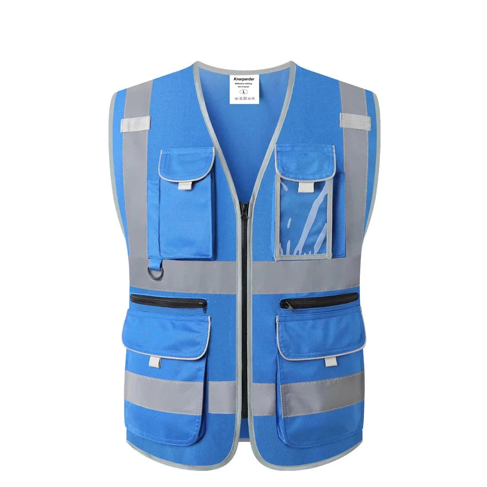 Heavy Duty Reflective Safety Vest with 9 Pockets and Zippers