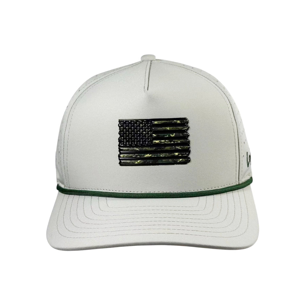 Tactical Golf Hat | Snapback Cap | Built-in Magnetic Ball Marker Holder + Marker Included | Adjustable American Camo