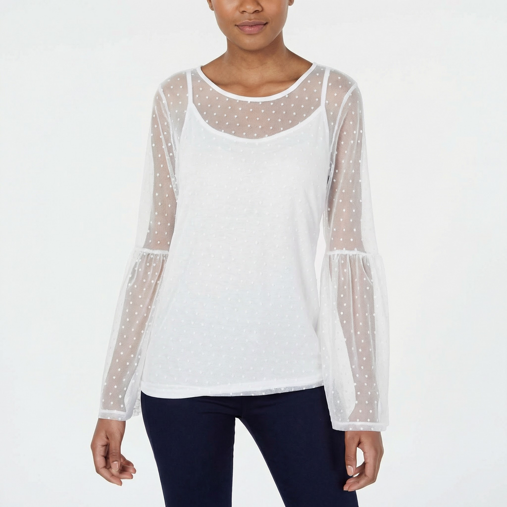 Ultra Flirt by Ikeddi Juniors Mesh Bell-Sleeve Top, Size Medium