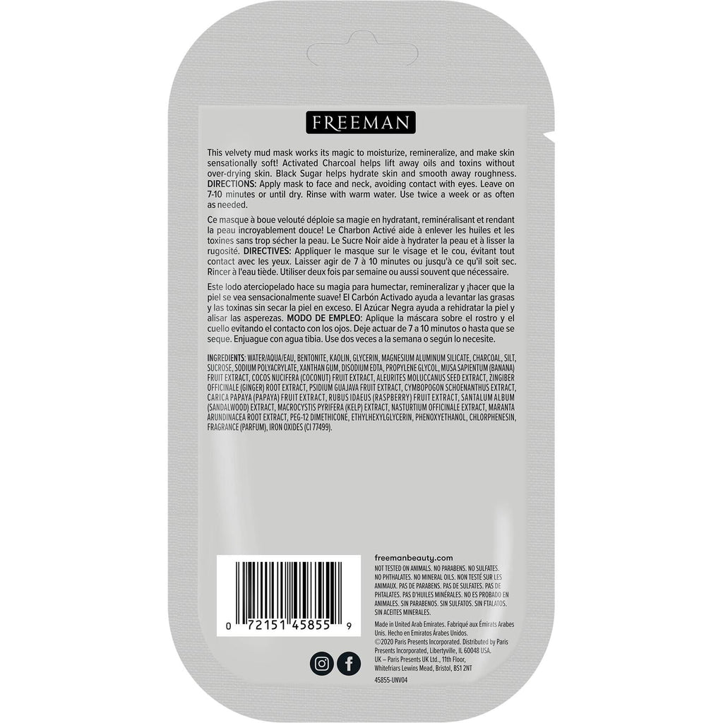 FREEMAN Charcoal & Black Sugar Mud Mask Detoxifying Facial Treatment 0.5oz